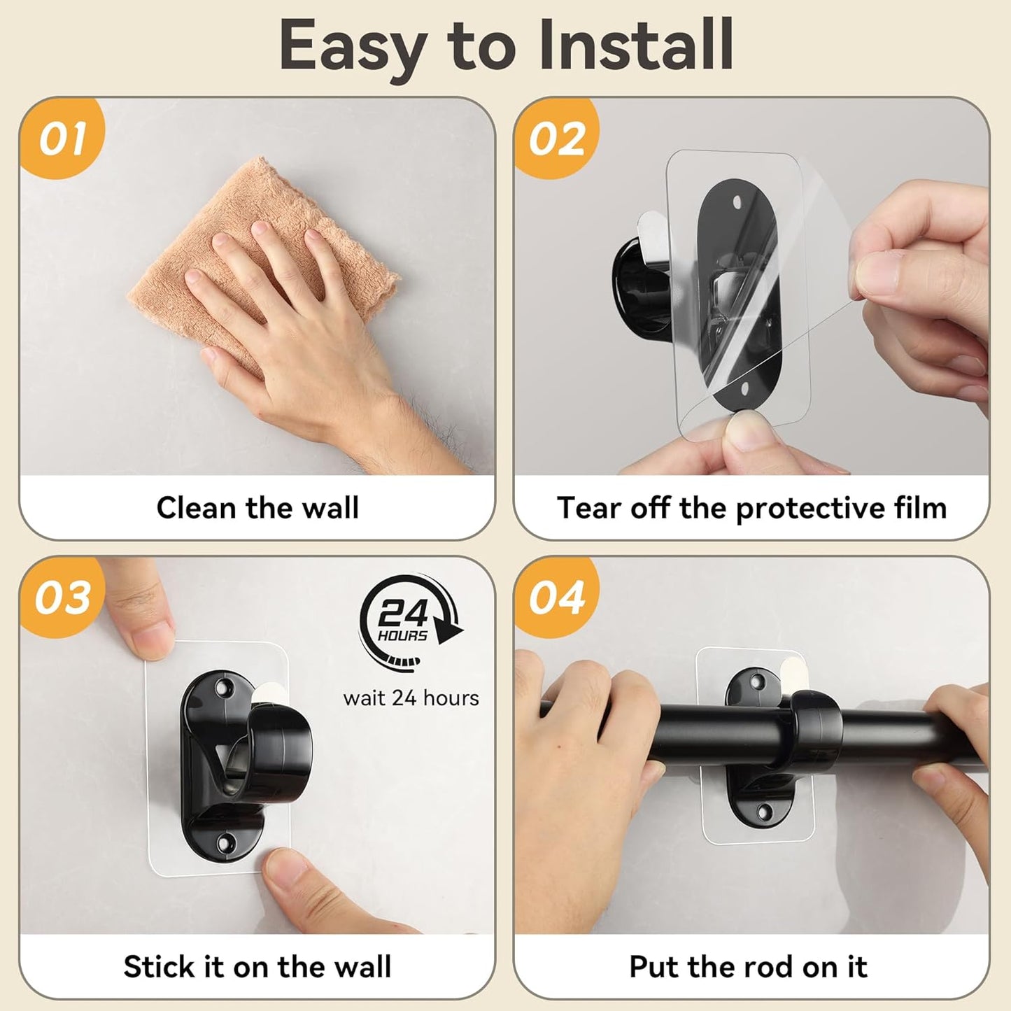 Curtain Rod Hooks Two Installation Ways Anti-slip Wall-punching With Nails Bedroom Livingroom Curtain Rod Holder Clip