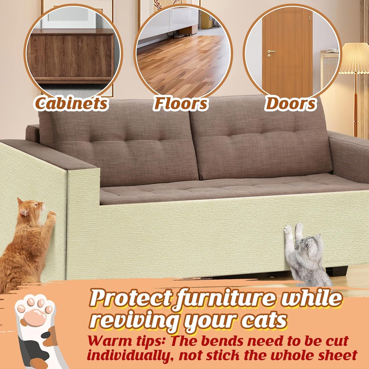 Trimmable Cat Scratch Furniture Protector - Climbing Self-Adhesive Cat Scratching Pad Mat, Couch Protector from Claws for Scratch Post Cat Tree Shelves Wall, Dark Gray