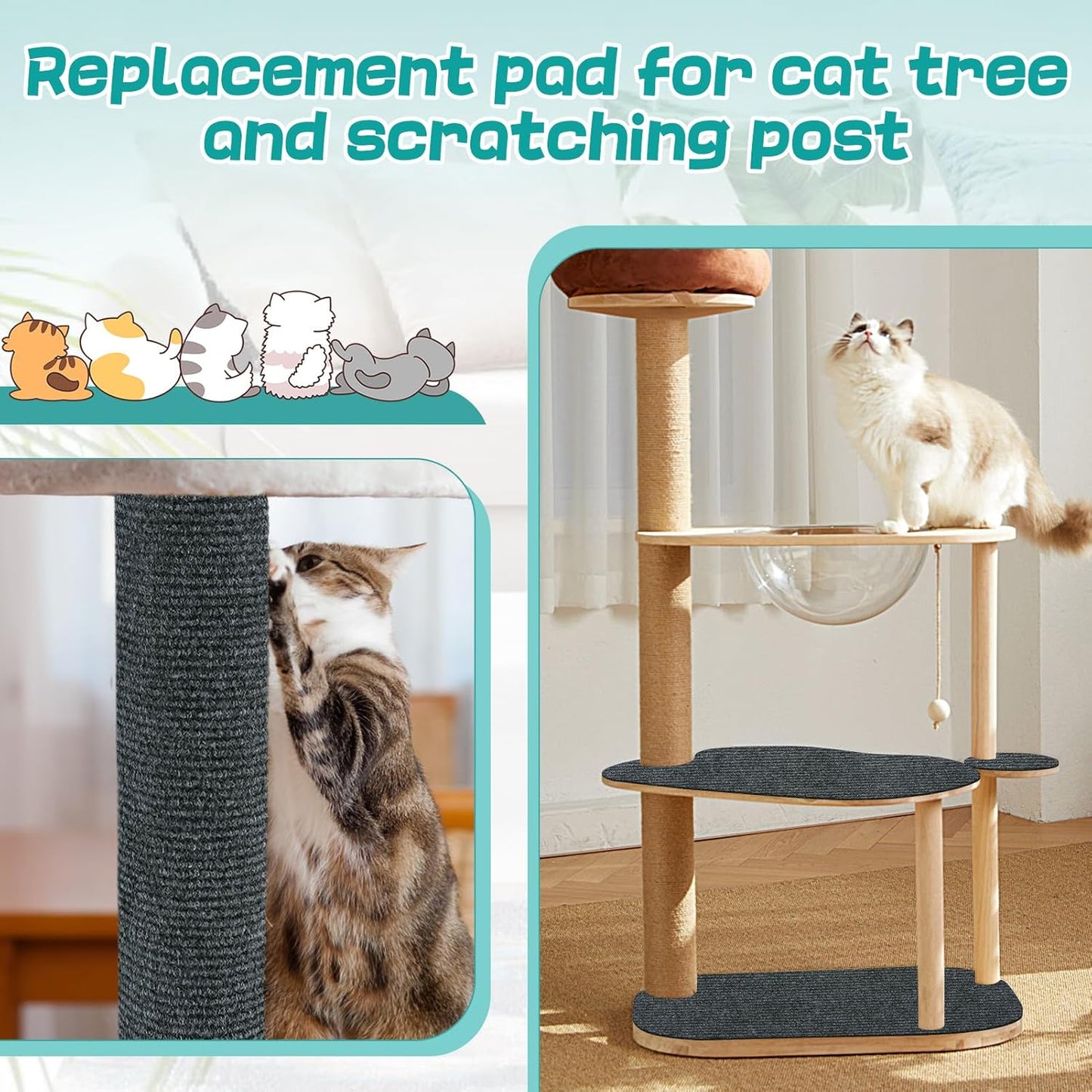 Trimmable Cat Scratch Furniture Protector - Climbing Self-Adhesive Cat Scratching Pad Mat, Couch Protector from Claws for Scratch Post Cat Tree Shelves Wall, Dark Gray