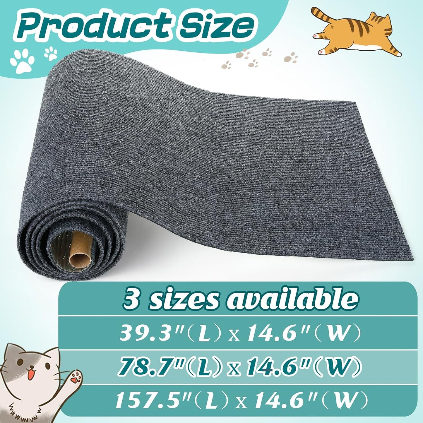 Trimmable Cat Scratch Furniture Protector - Climbing Self-Adhesive Cat Scratching Pad Mat, Couch Protector from Claws for Scratch Post Cat Tree Shelves Wall, Dark Gray