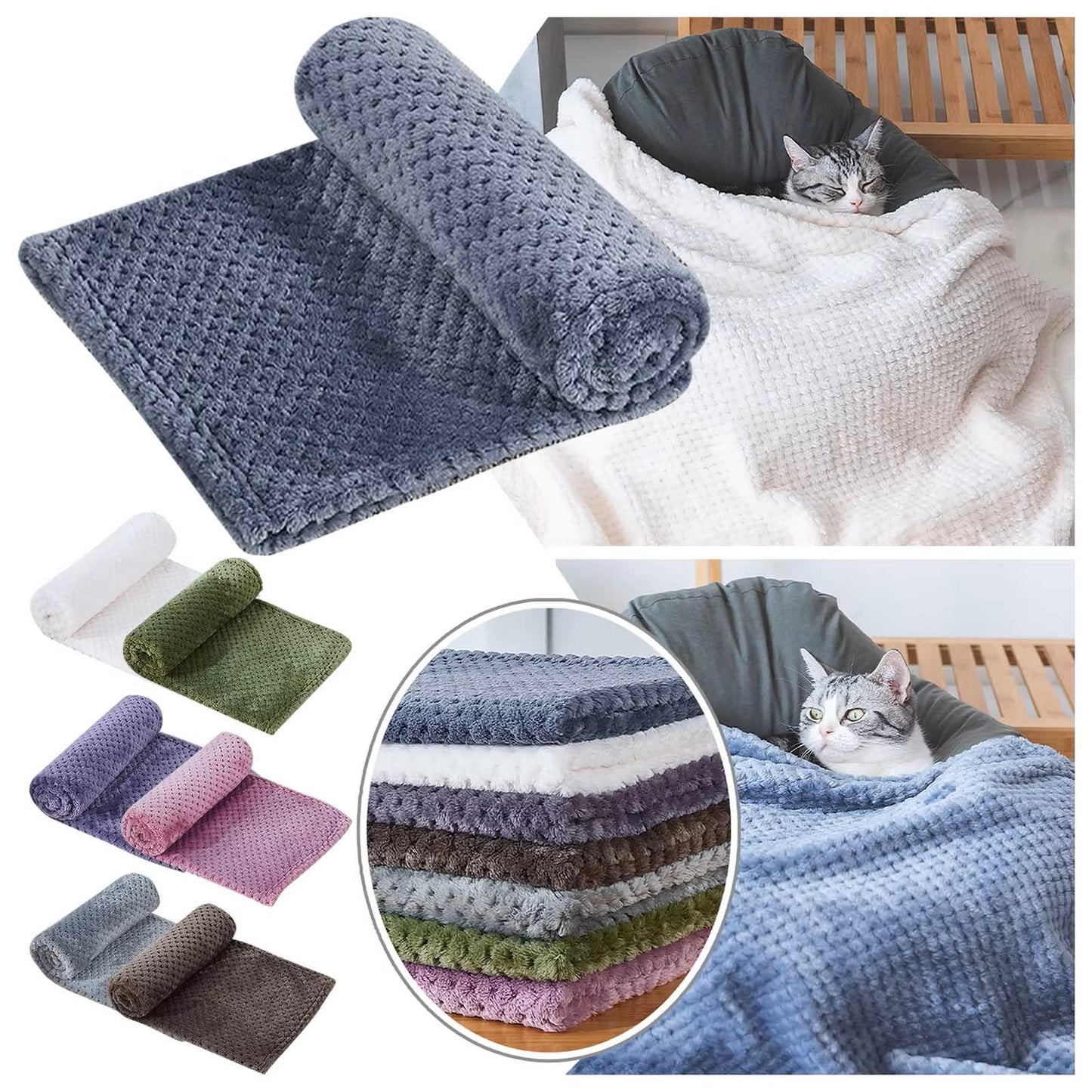 Soft Pet Blanket Plush Dog Sleeping Blanket Solid Color Washable Sofa Pad Portable Warm Cat Bed Blanket Home Carpet Pet Supplies