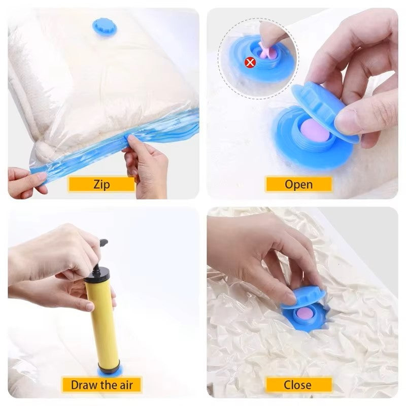 Vacuum Storage Bags with Hand Pump, 80% Space Saver Vacuum Seal Bags for Clothing, Vacuum Compression Bags for Travel Lugggage, Blankets, Comforters