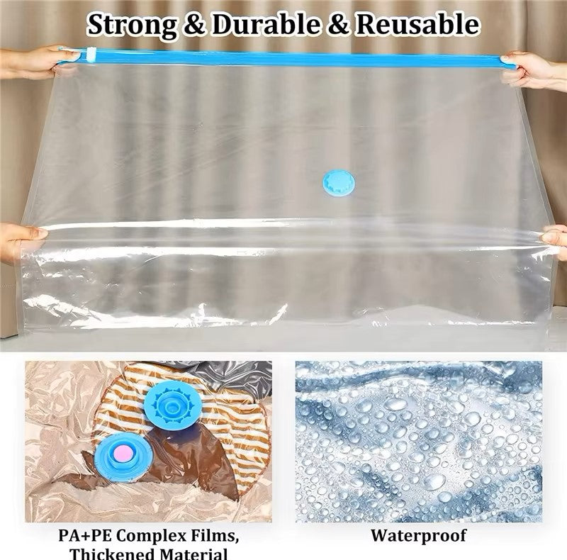 Vacuum Storage Bags with Hand Pump, 80% Space Saver Vacuum Seal Bags for Clothing, Vacuum Compression Bags for Travel Lugggage, Blankets, Comforters